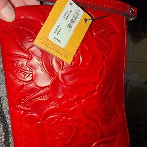 Patricia Nash Red Floral Embossed Clutch